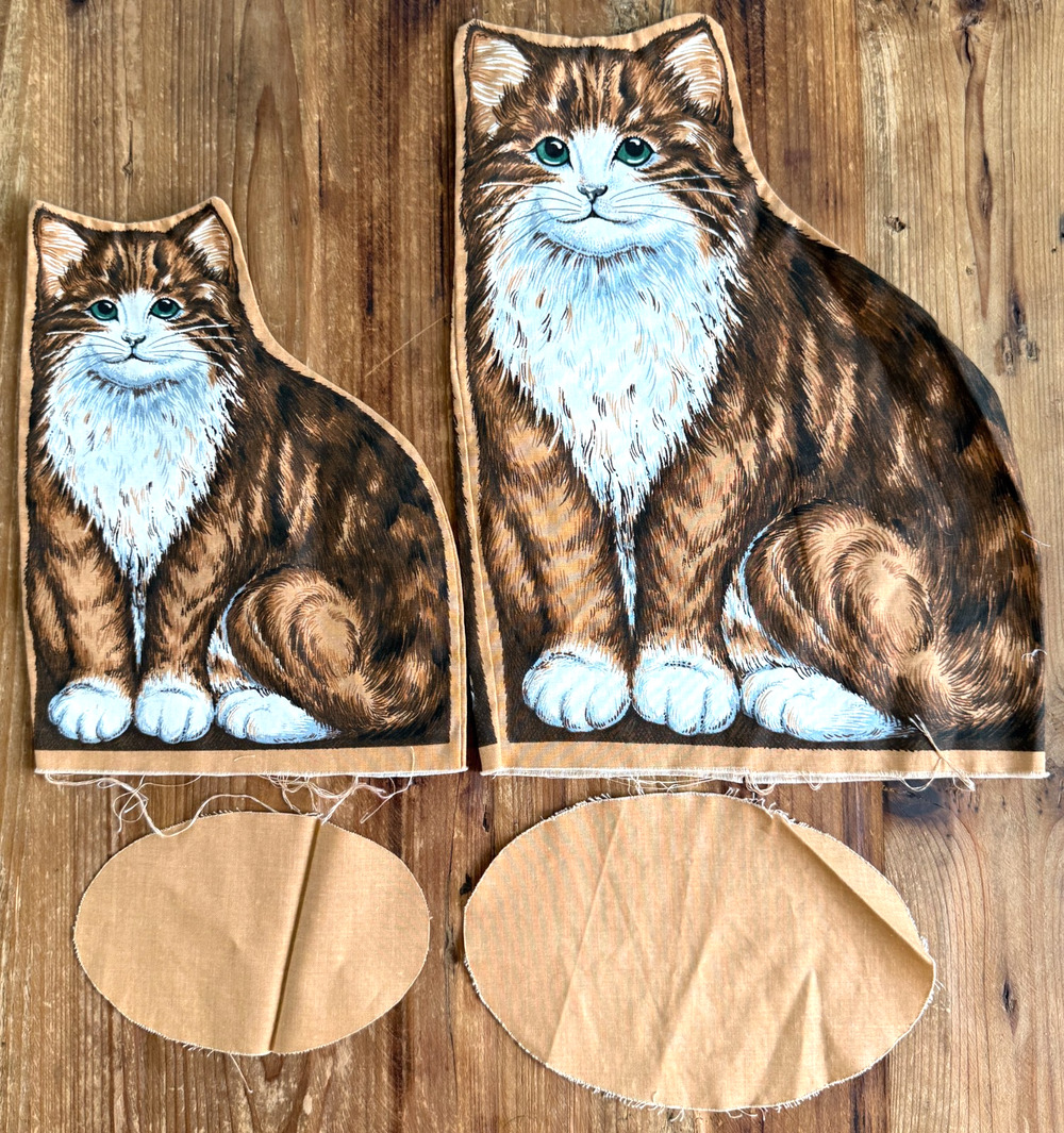 2 Vintage Cut & Sew Fabric Panel Kitty Cats Pillow Cranston Print Not Stuffed